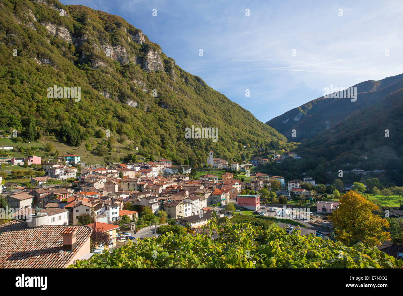 Arogno TI, mountain, mountains, autumn, canton, Ticino, Southern Switzerland, village, Switzerland, Europe, Stock Photo
