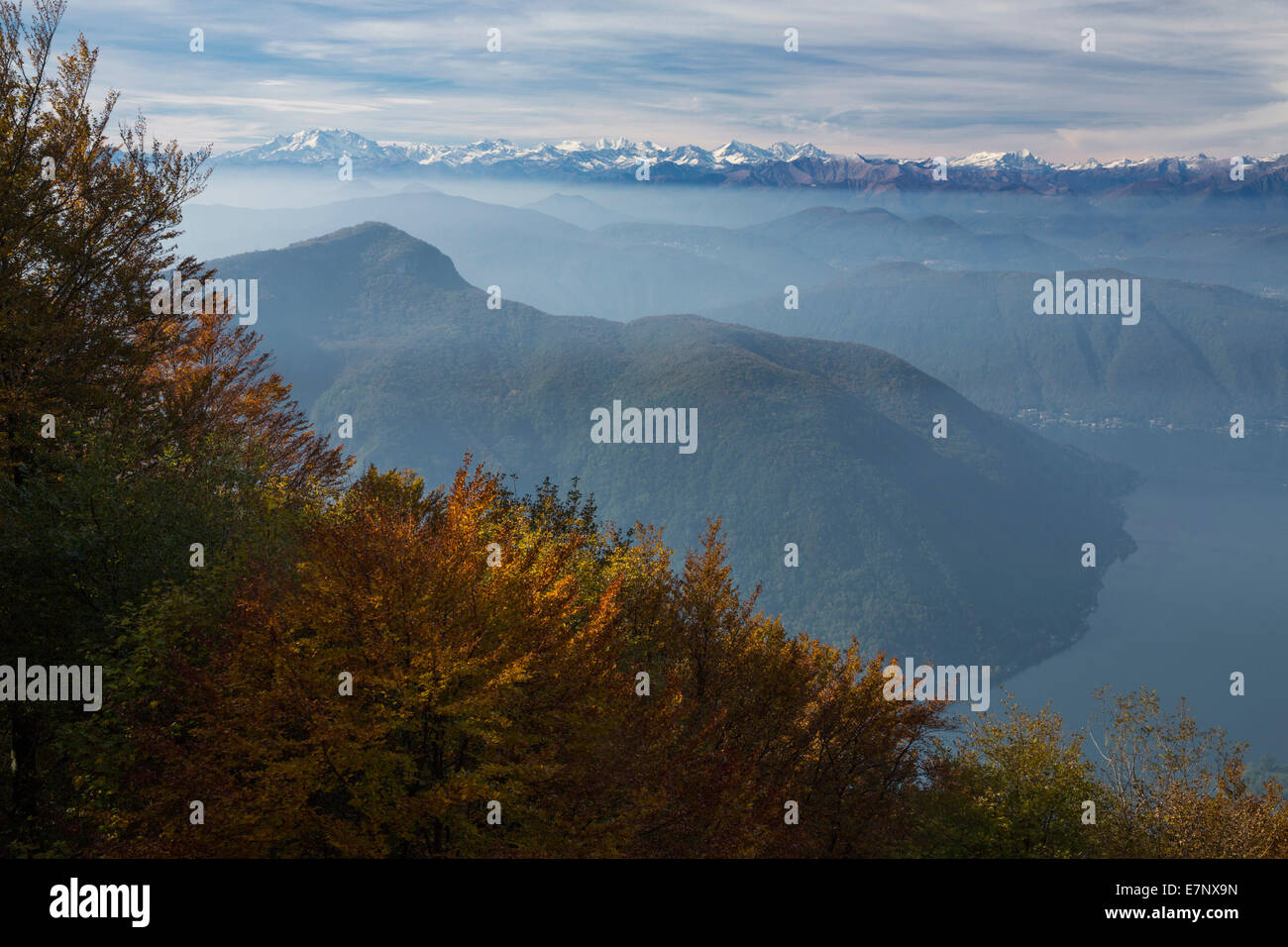 Ticino, view, Monte Generoso, Monte San Giorgio, Alpine chain, Monte Rosa, autumn, canton, Ticino, Southern Switzerland, Alps, m Stock Photo
