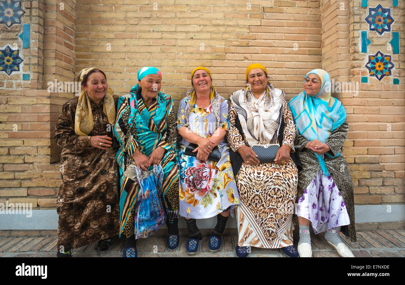 Amir Timur, Mausoleum, Samarkand, City, Uzbekistan, Central Asia, Asia, colourful, dress, local, sitting, smiling, traditional, Stock Photo