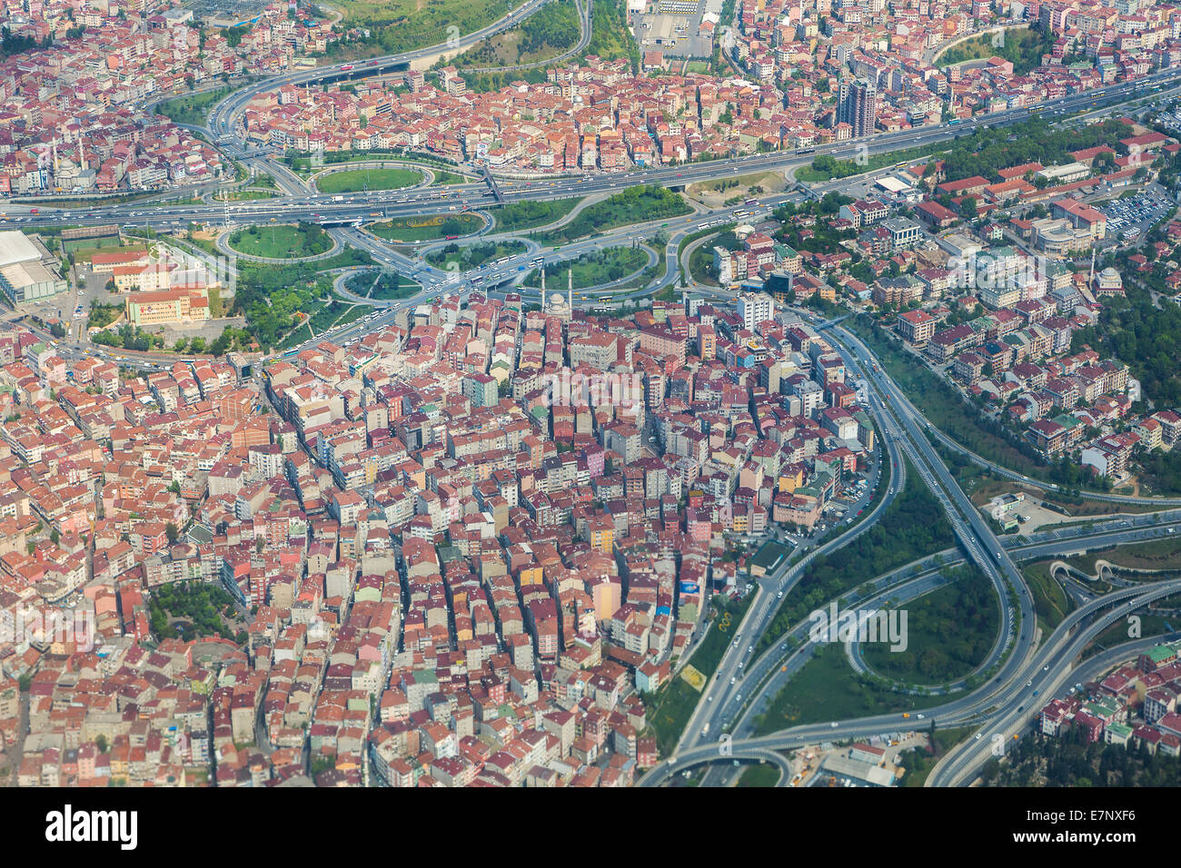 Expressway, Istanbul, Sevket Pasa, Turkey, city, commute, dense, district, highways, suburb, highway, aerial, Stock Photo