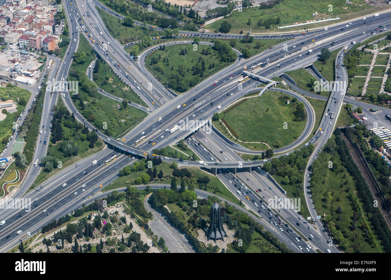 Expressways, highway, Istanbul, Topcular, Turkey, crossing, district, highways, City, traffic, transport, aerial, Stock Photo