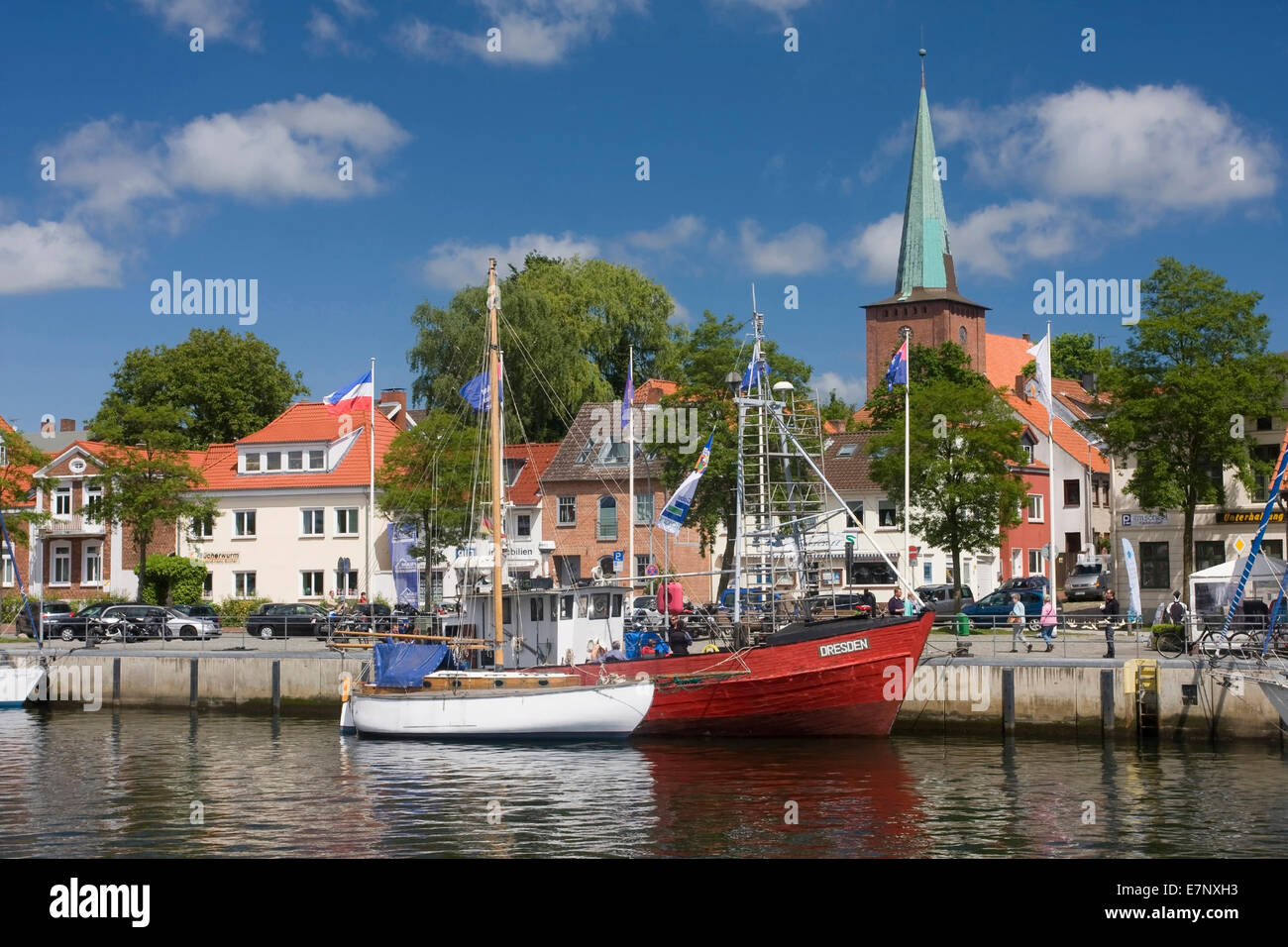federal republic, boats, Germany, Europe, harbour, port, house, home, Holstein, sea, Neustadt, North Germany, Baltic Sea, Schles Stock Photo
