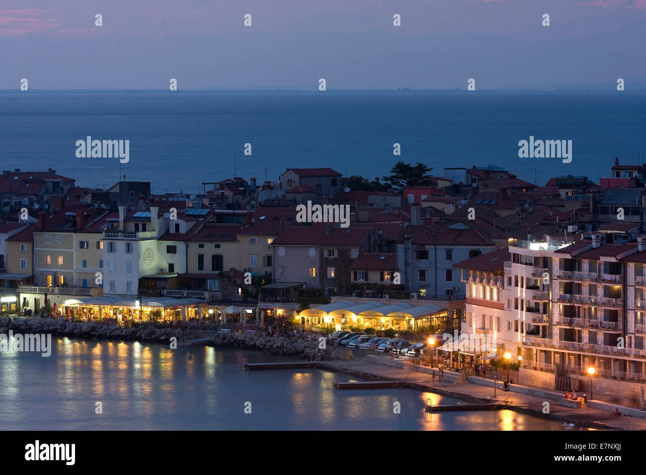 Evening mood, Adriatic, adriatic, Old Towns, Old Town, bay, anchors, Balkans, boats, Europe, Marina, Portoroz, Istria, ships, sa Stock Photo