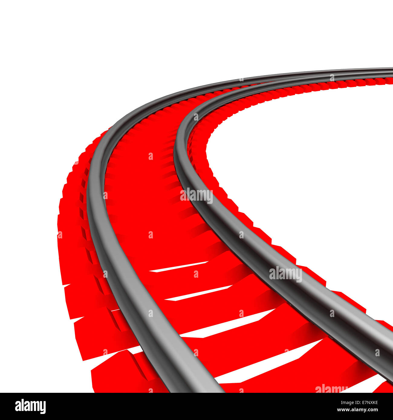 Single curved railroad track isolated Stock Photo Alamy
