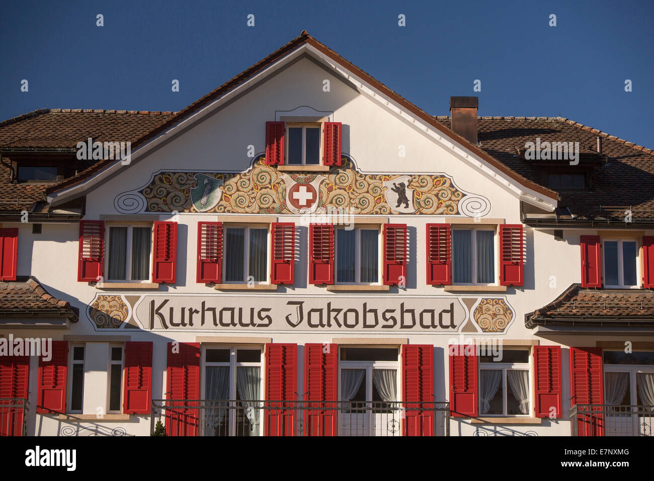 Alpstein, health resort, house, Jakobsbad, canton, Appenzell, Innerroden, catering, restaurant, hotel, building, construction, S Stock Photo