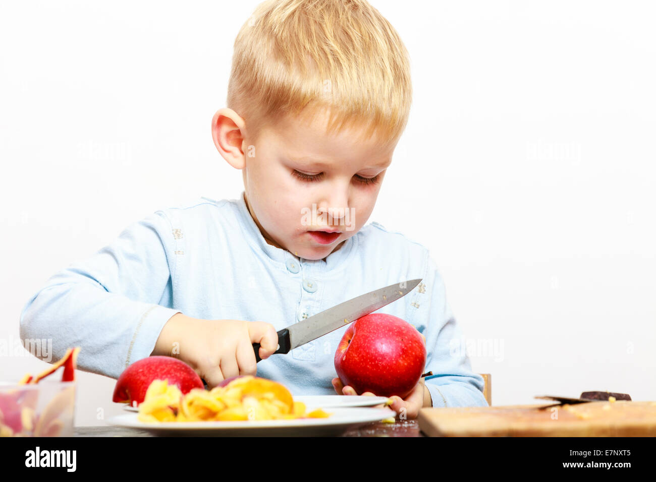 Child Little Boy Playing Dangerous Game With A Kitchen Knife Cut