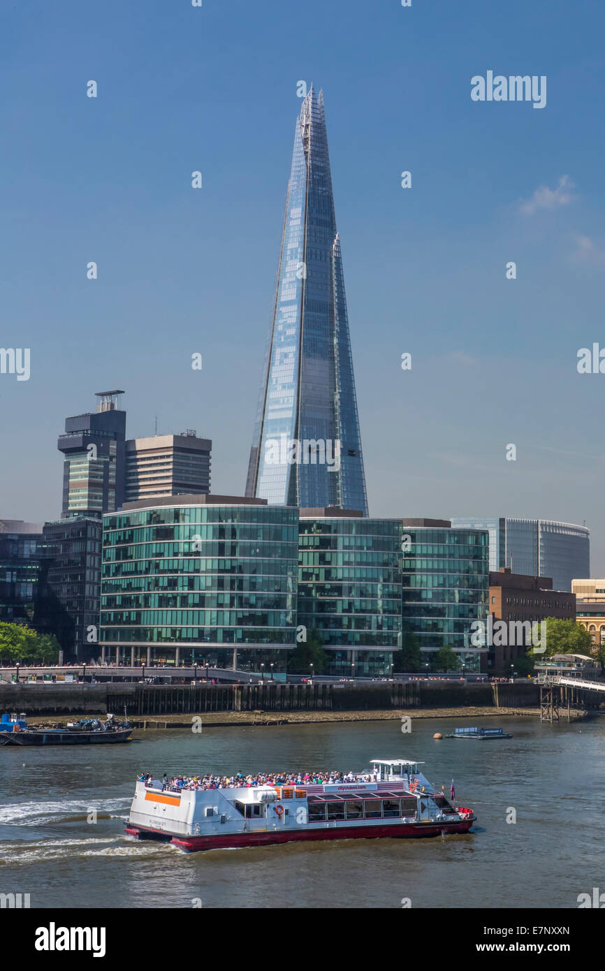 Building, City, City Hall, London, England, Shard, UK, architecture, boat, new, river, Thames, river, tourism, tourists, tower, Stock Photo