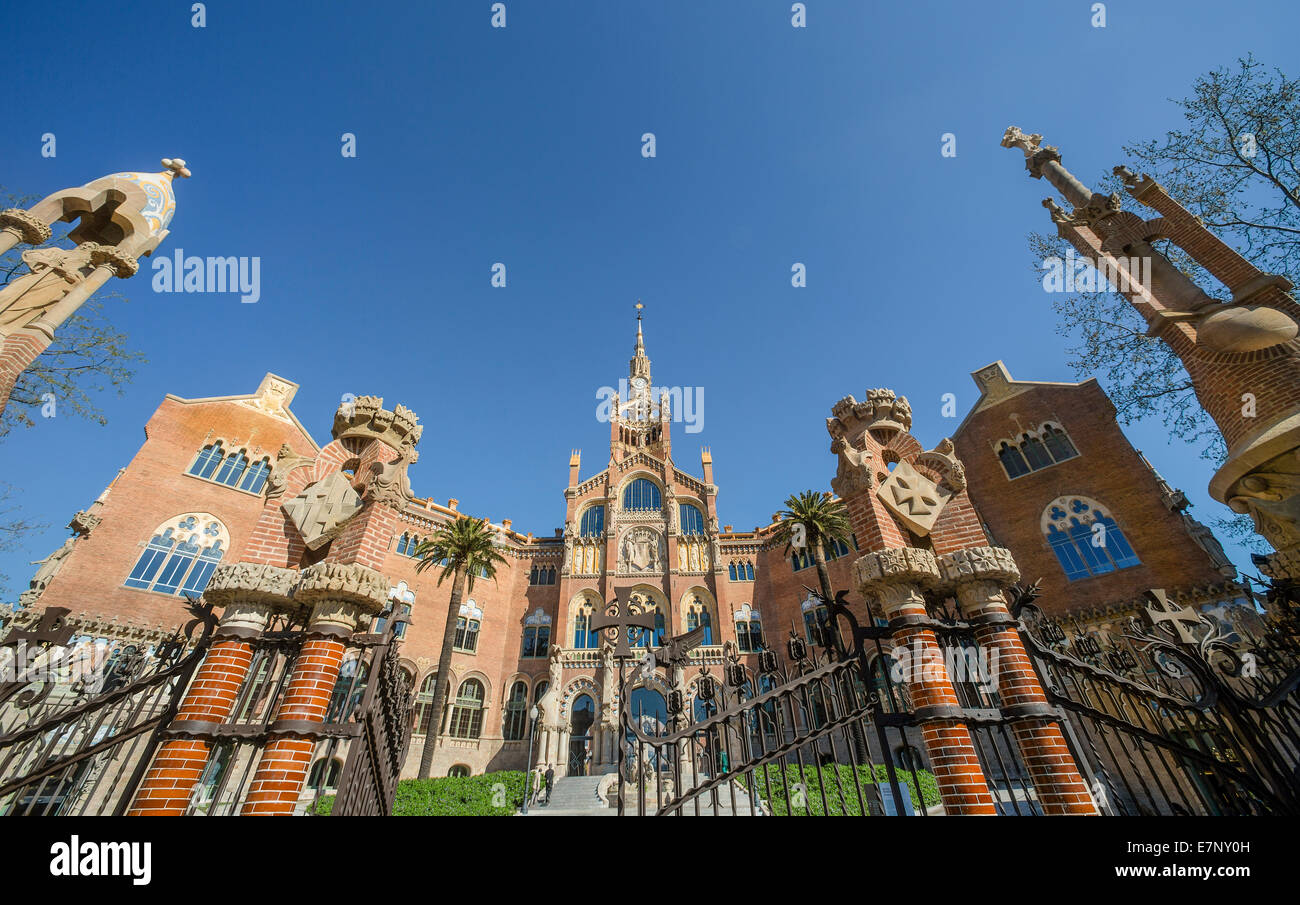 Barcelona, Catalonia, City, Domenech i Montaner, Montaner, Entrance, Hospital, Spain, Europe, St. Pau, St. Paul, Unesco, world h Stock Photo