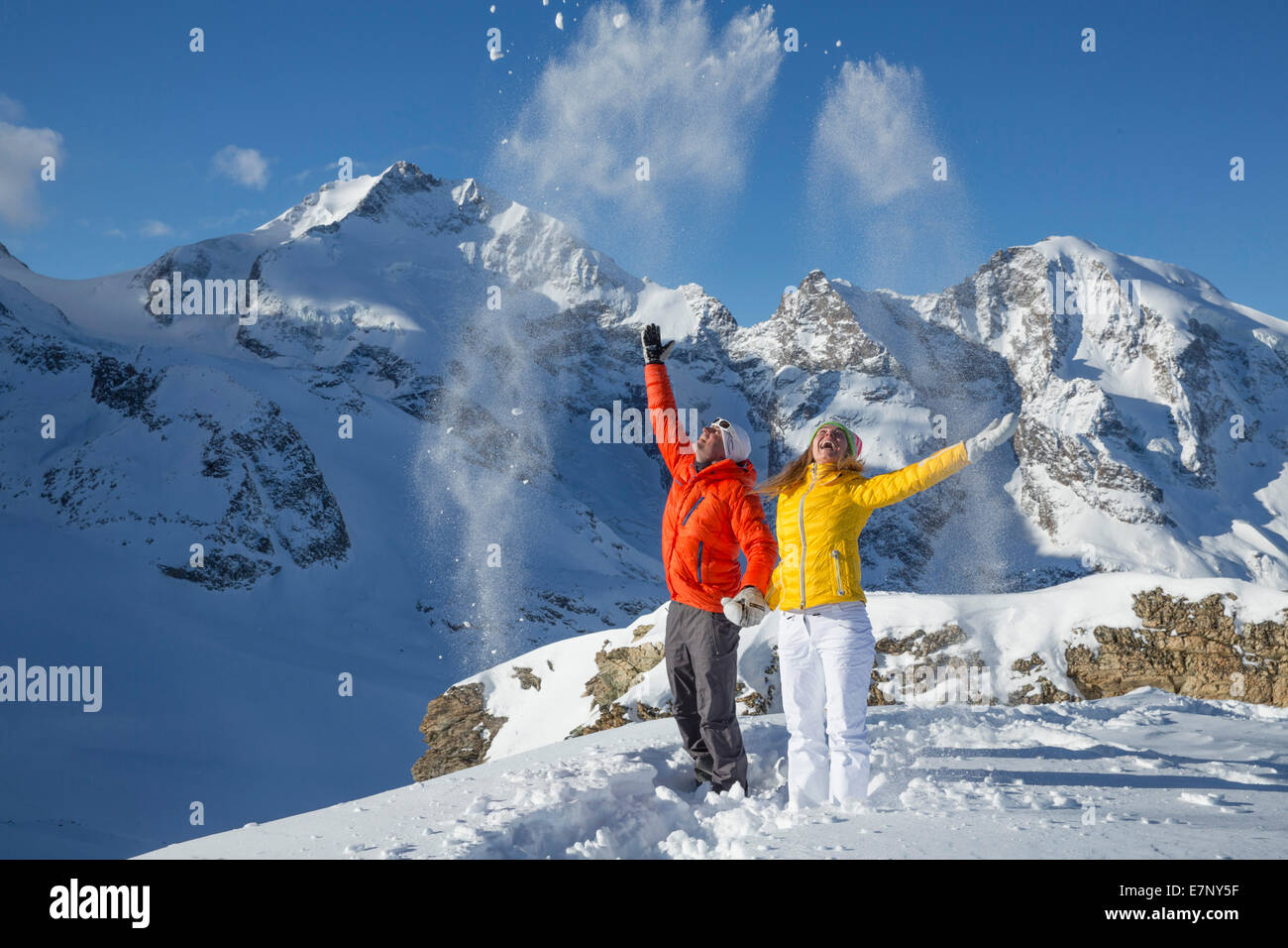 Pontresina, tour, Diavolezza, Saas Queder, Berninamassiv, mountain, mountains, glacier, ice, moraine, snow, tracks, traces, foot Stock Photo