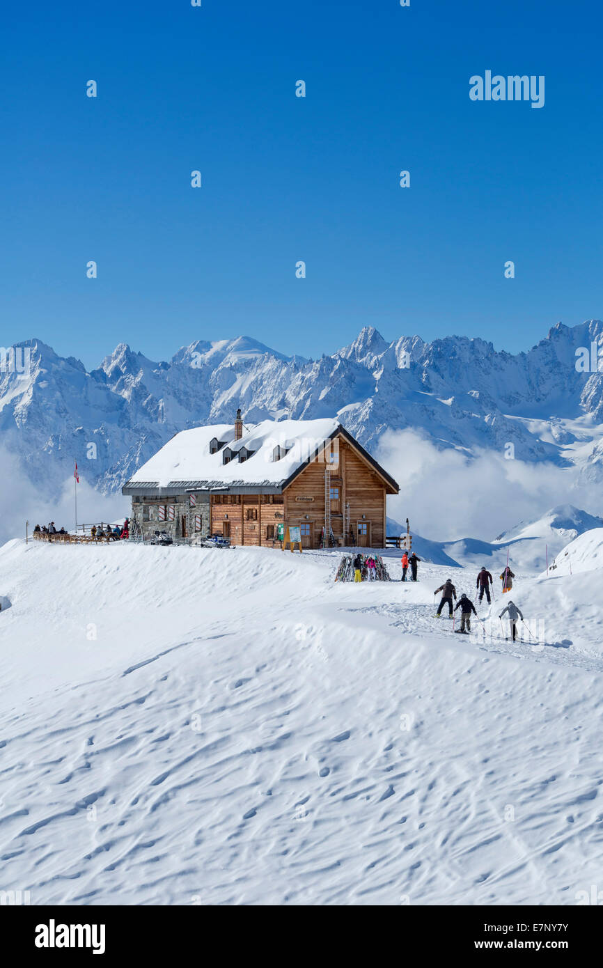SAC Hut, Cabane de Mont fort, look, Montblanc massif, winter, canton, VS, Valais, mountain, mountains, hut, house, alpine cabin, Stock Photo