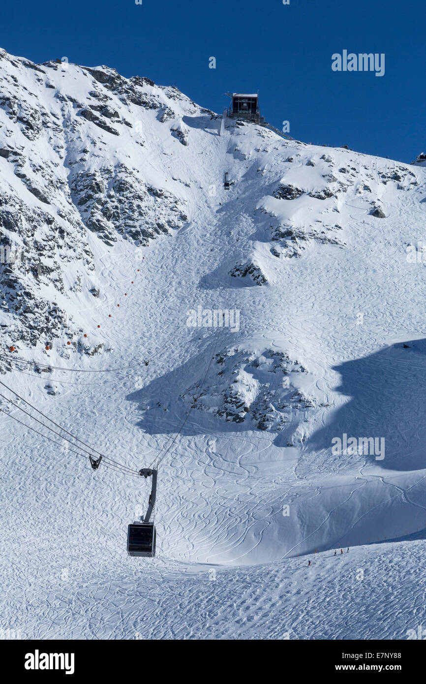 Mont fort, ropeway, cable railway, Mont fort, Verbier, winter, canton, VS, Valais, mountain, mountains, mountain road, ski, skii Stock Photo