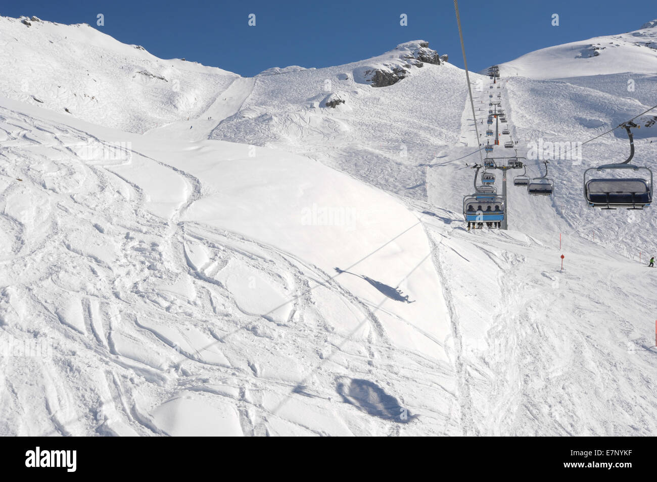 Switzerland, alpine, alps, cable, cable-railway, cableway, chair lift, clear, cold, country, day, destinations, Engelberg, equip Stock Photo
