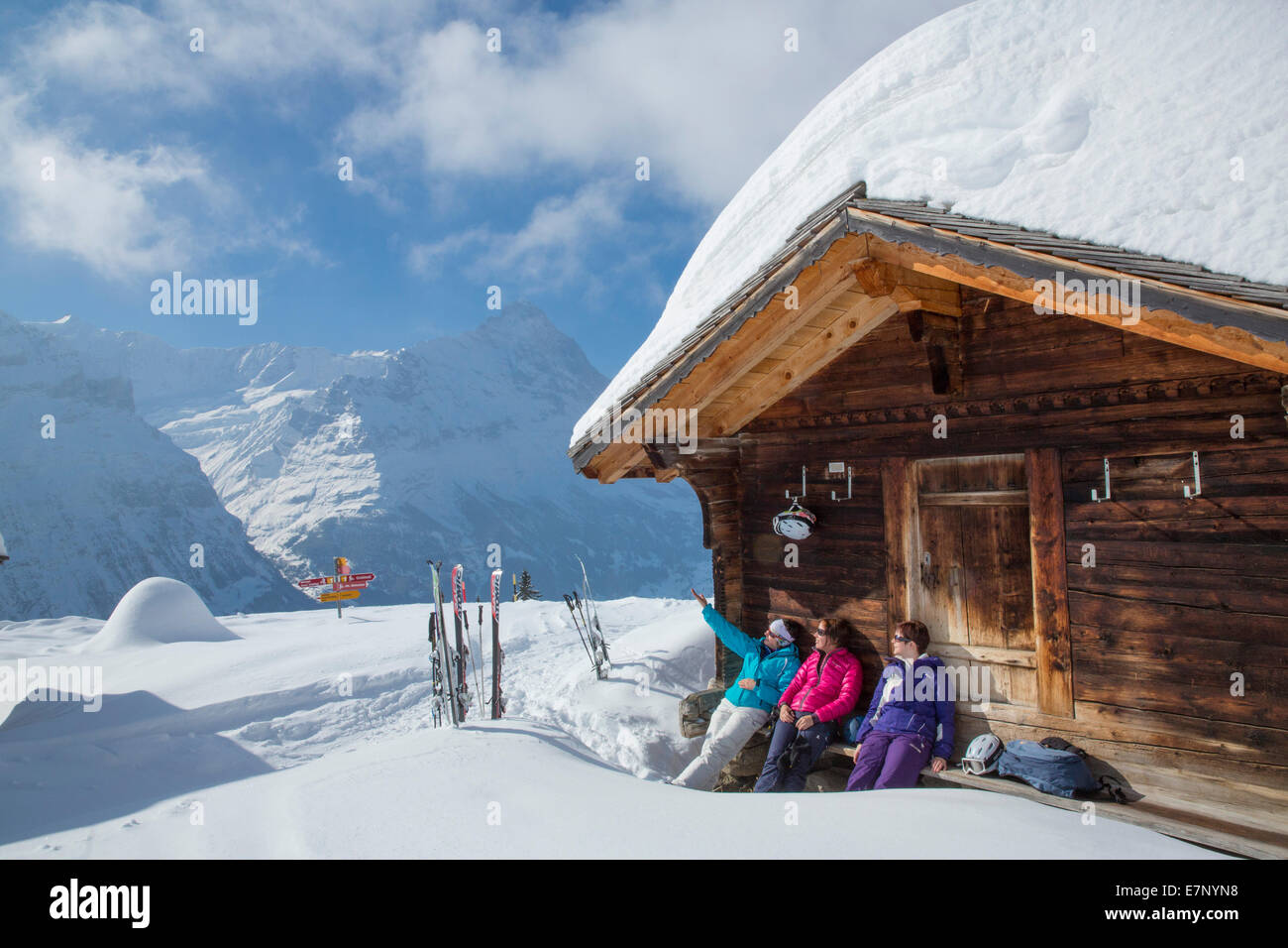 Ski, ski tourist, Grindelwald, ridge, Eigers, mountain, mountains, ski, skiing, Carving, winter, winter sports, canton Bern, Ber Stock Photo