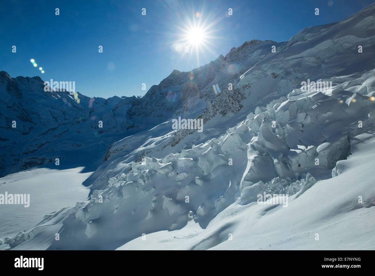Jungfraujoch, Eismeer, mountain, mountains, winters, canton Bern, Bernese Alps, Bernese Oberland, Jungfrau, monk, Mönch, Eiger, Stock Photo