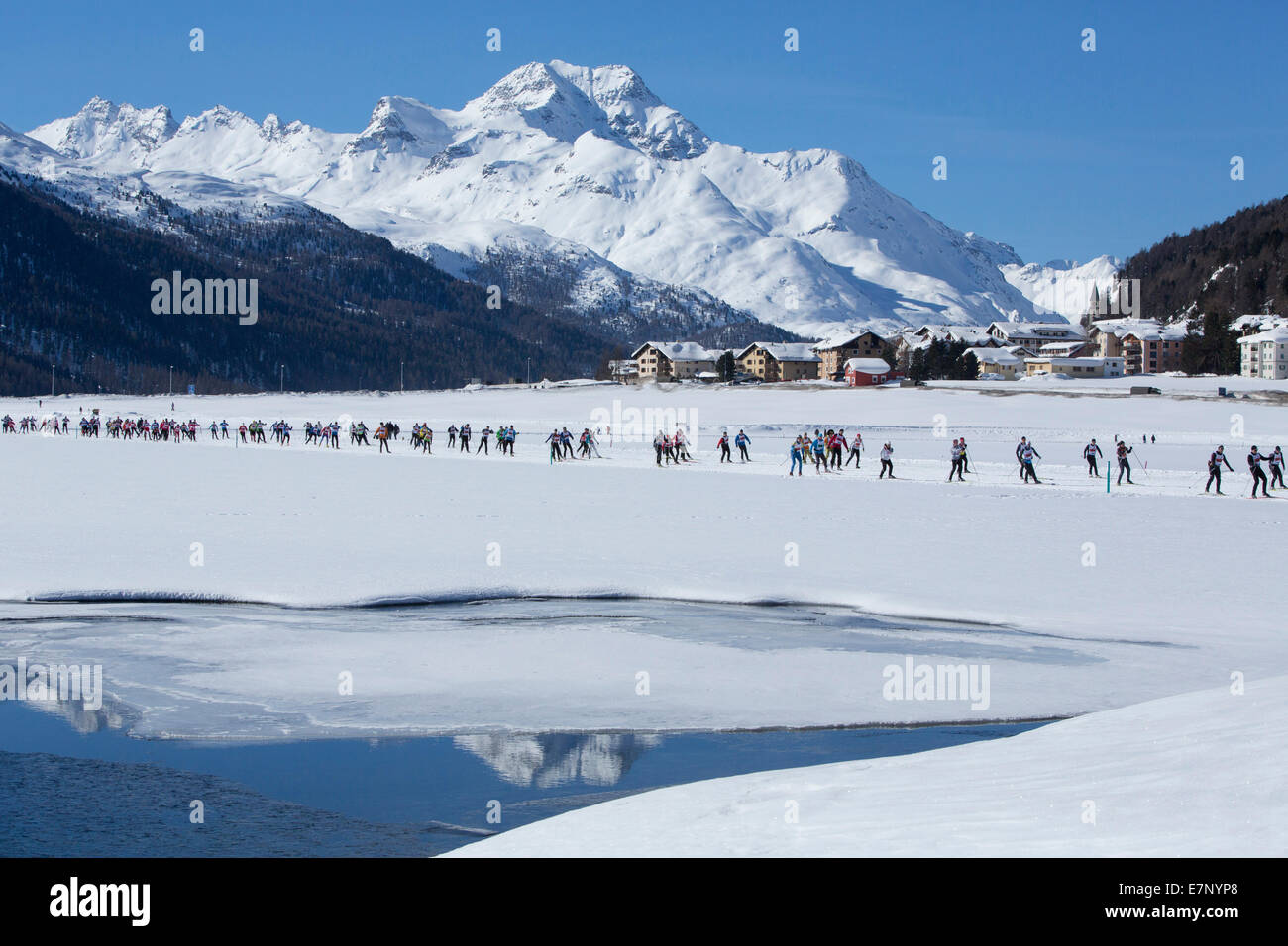 Engadin, Engadine, Engadin ski marathon, Silvaplana, marathon, competition, event, winter, winter sports, canton, GR, Graubünden Stock Photo