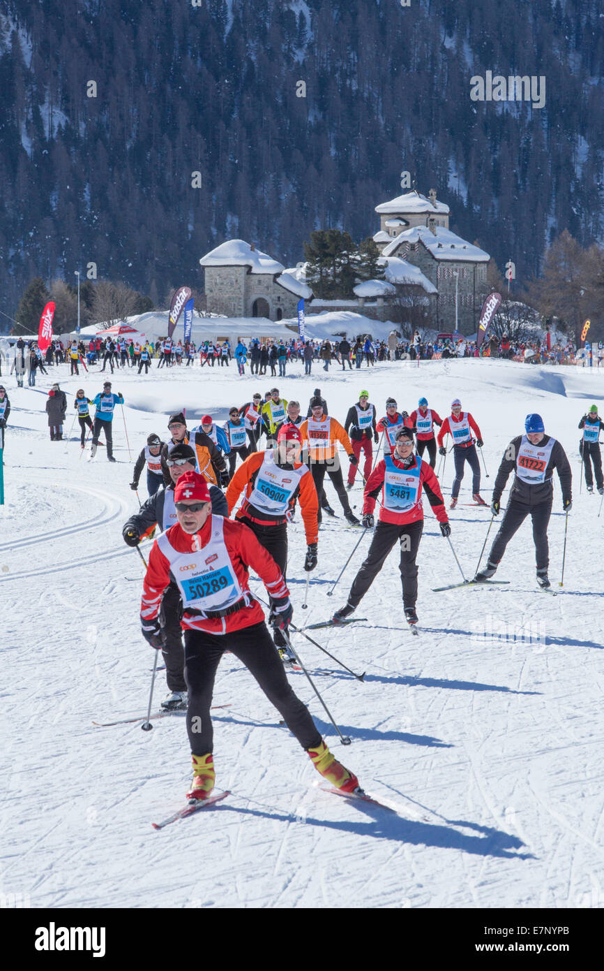 Engadin, Engadine, Engadin ski marathon, Silvaplana, marathon, competition, event, winter, winter sports, canton, GR, Graubünden Stock Photo