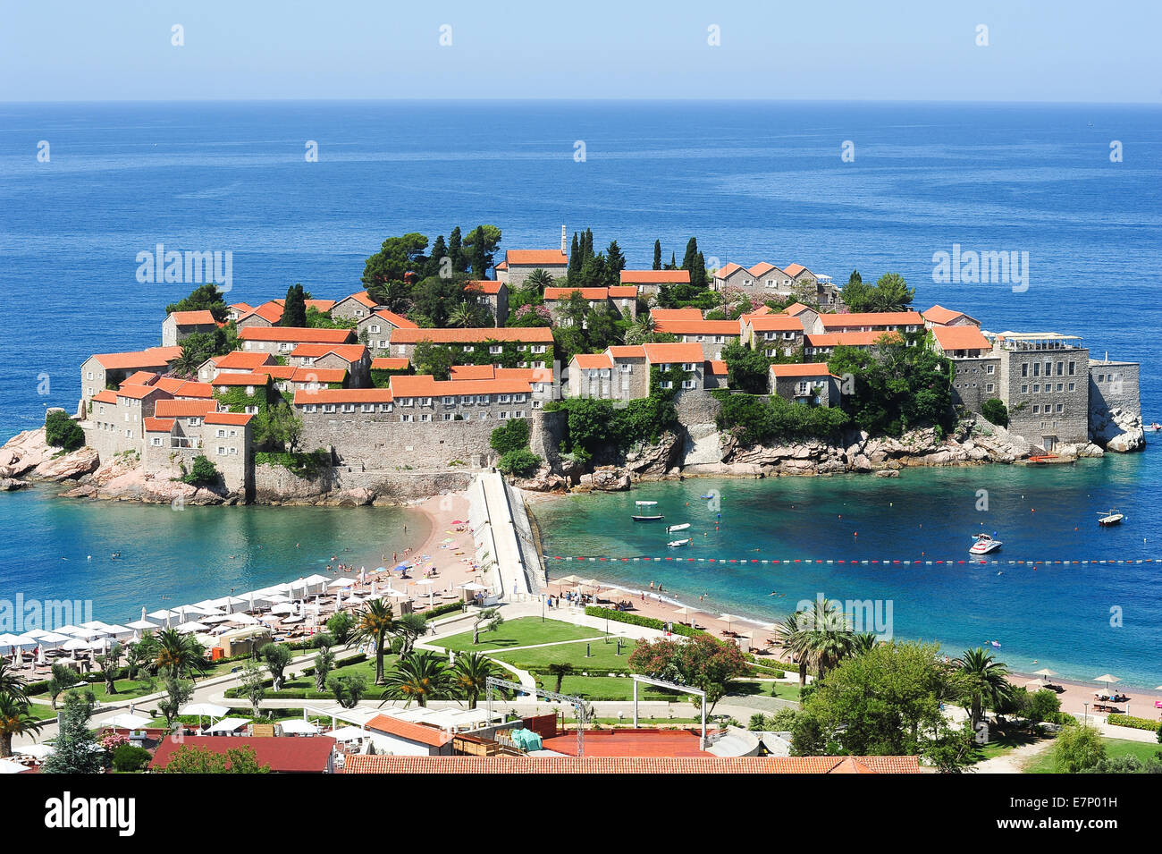 Adriatic, architecture, Balkans, beach, scenery, landscape, building, coast, coastline, Europe, green, heritage, history, holida Stock Photo