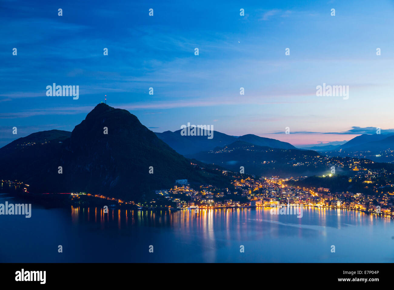 Lake Lugano, Lugano, San Salvatore, Lake Lugano, canton, Ticino, Southern Switzerland, night, dark, lake, lakes, weather, clouds Stock Photo