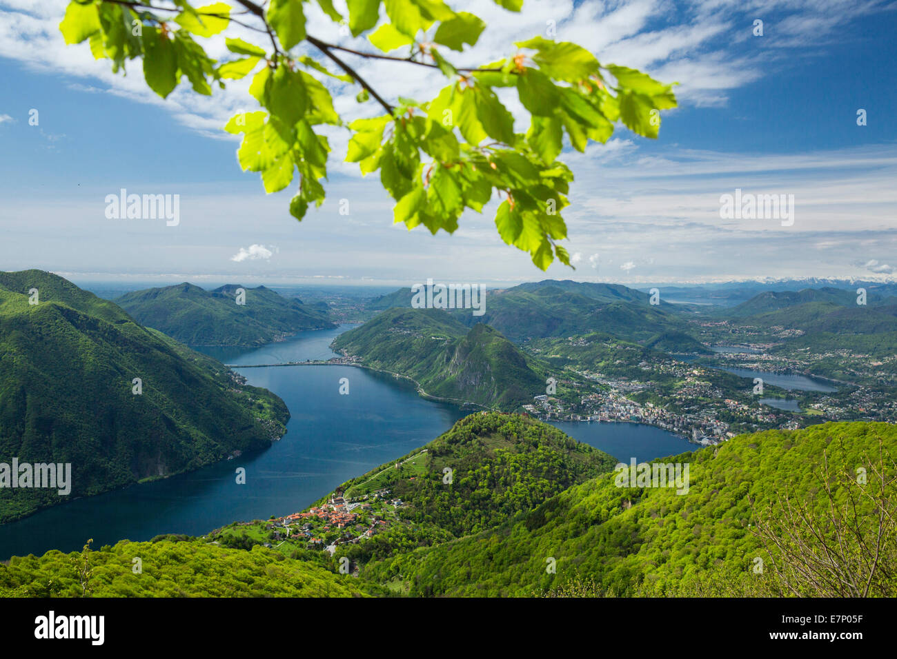 Lake Lugano, look, Monte Boglia, canton, Ticino, Southern Switzerland, lake, lakes, Lugano, Bre, Switzerland, Europe, Stock Photo