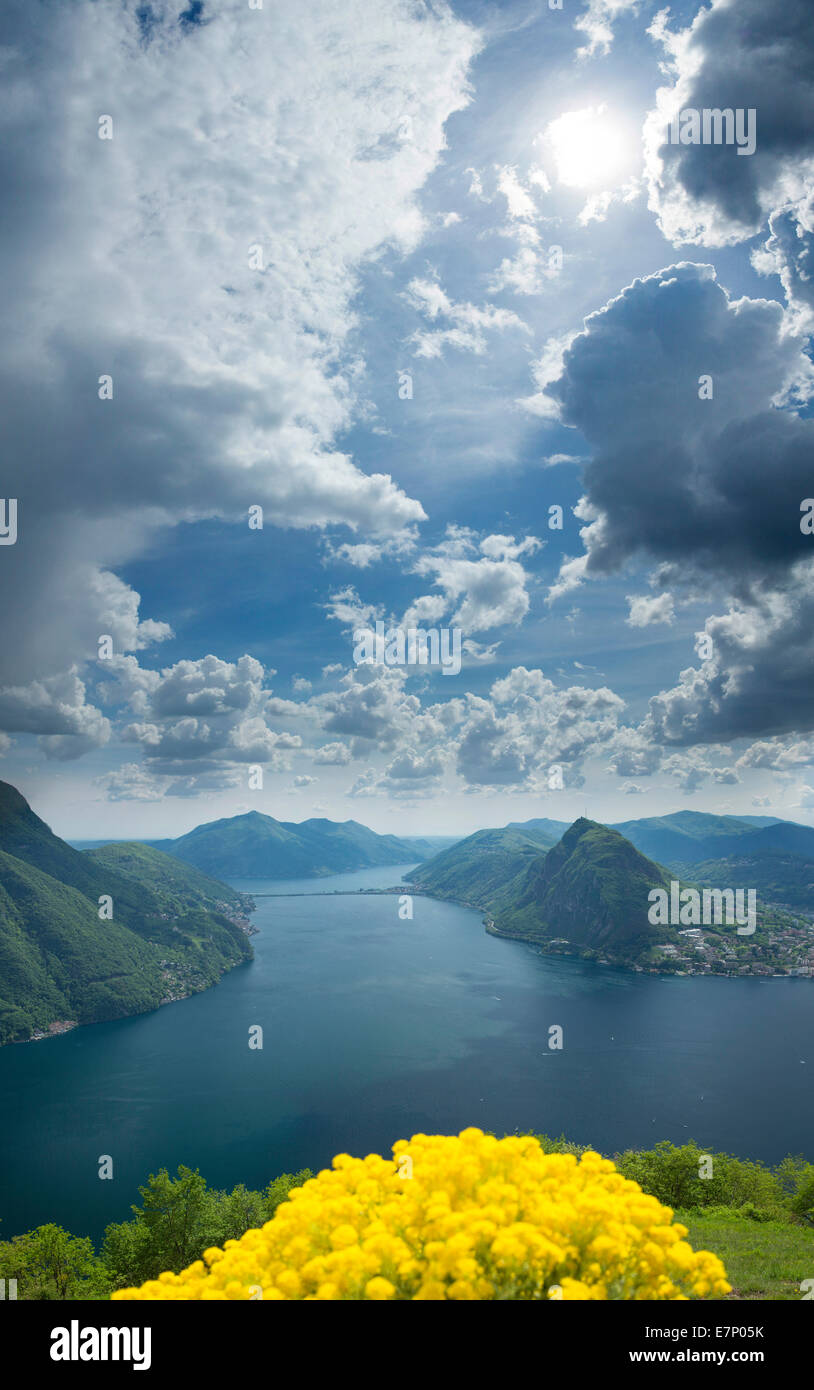 Lake Lugano, look, Monte Bre, Lake Lugano, canton, Ticino, Southern Switzerland, Bre, lake, lakes, clouds, cloud, Lugano, Switze Stock Photo