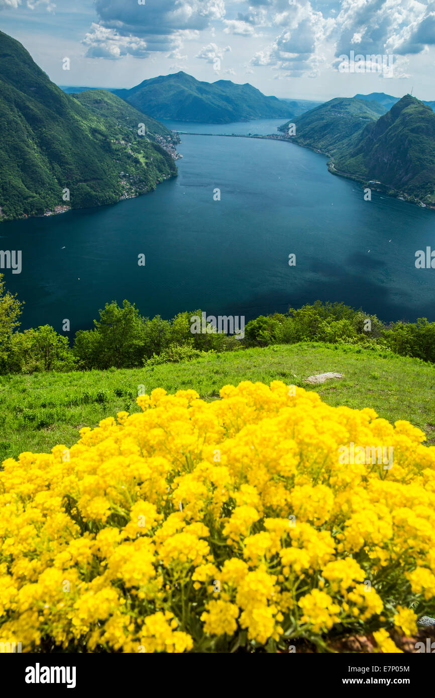 Lake Lugano, look, Monte Bre, Lake Lugano, canton, Ticino, Southern Switzerland, Bre, lake, lakes, clouds, cloud, Lugano, Switze Stock Photo