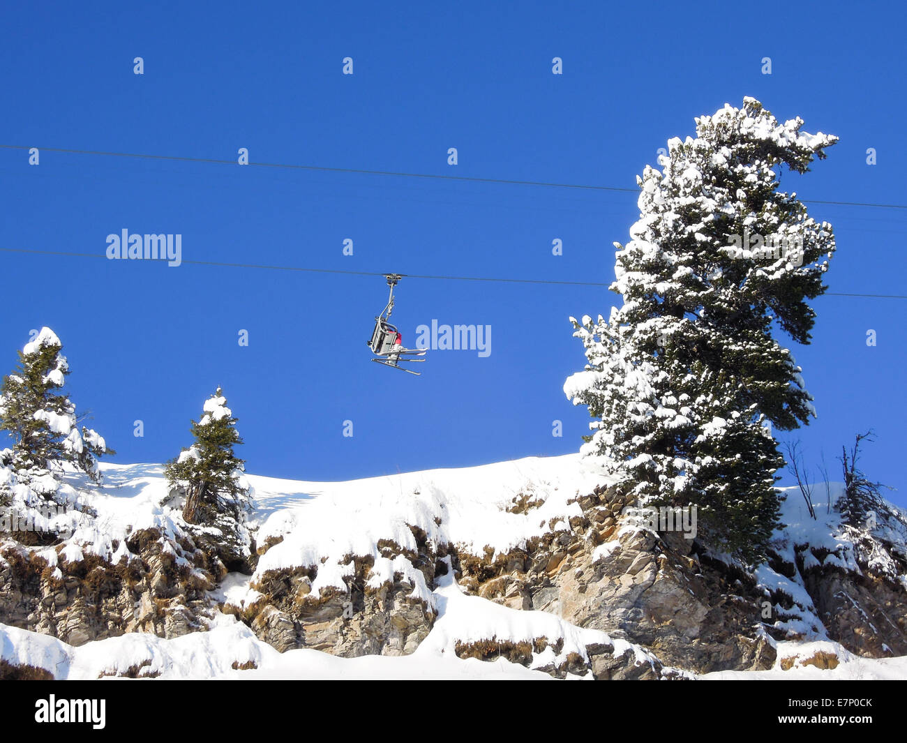 Switzerland, alpine, alps, chair lift, clear, cold, country, day, destinations, Engelberg, equipment, Europe, hill, holiday, ice Stock Photo