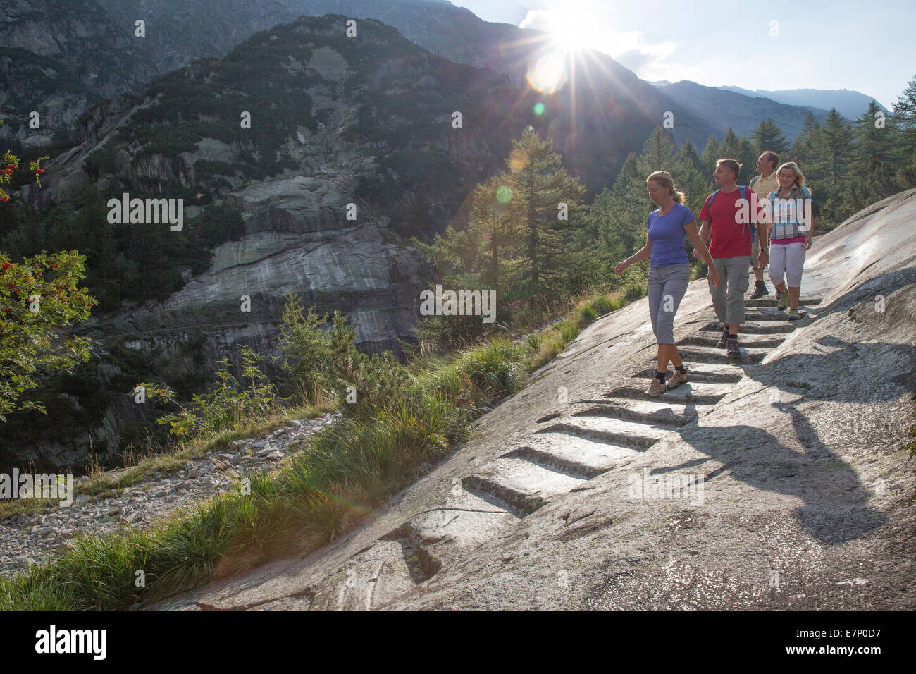 Grimsel Pass, traveller, bridle path, Grimsel Pass, canton Bern, footpath, walking, hiking, mule track, Switzerland, Europe, gro Stock Photo