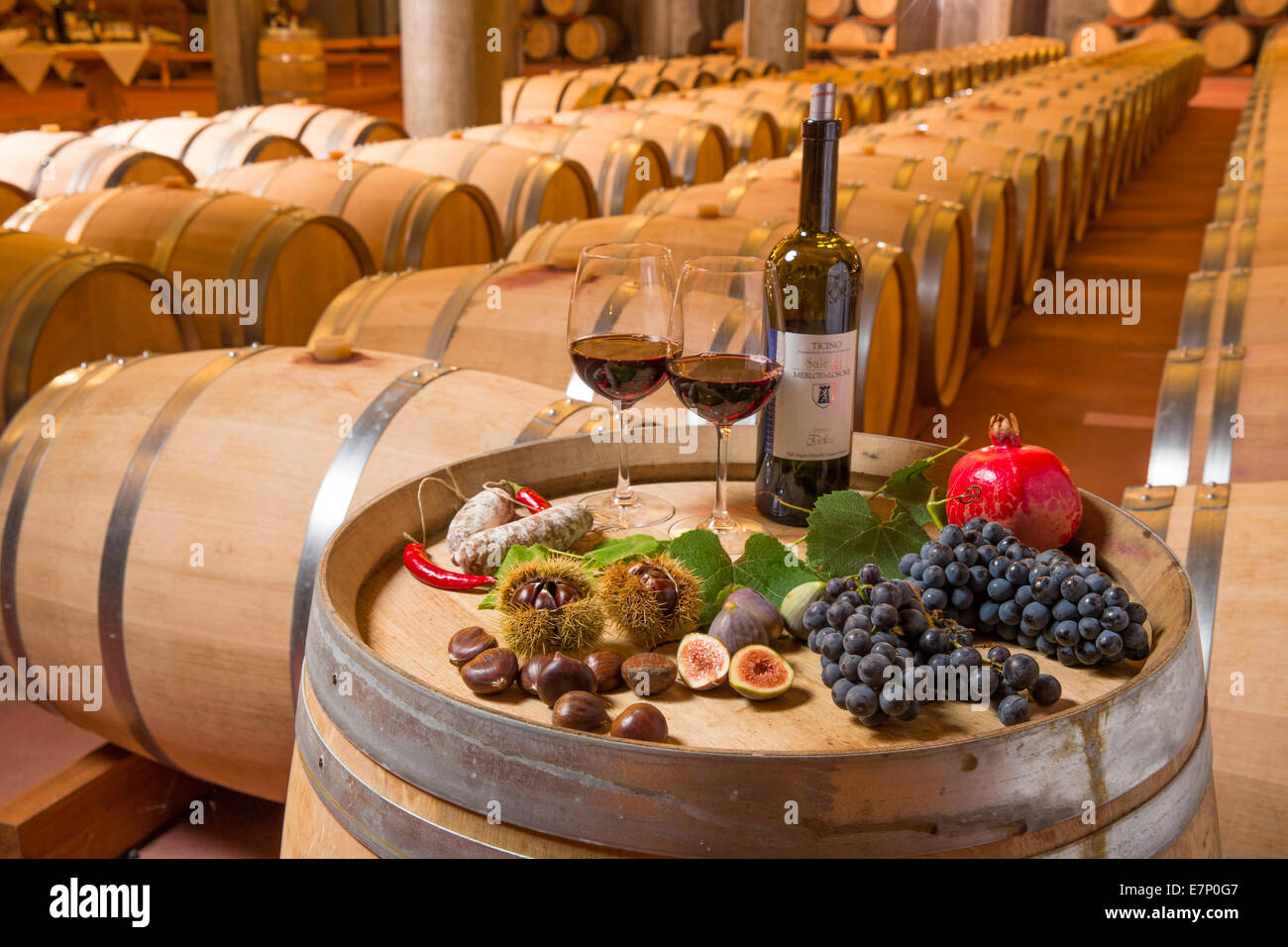 Cantina Delea, wine cellar, Losone, specialities, food, eatings, drinking, wine, shoots, vineyard, canton, Ticino, Southern Swit Stock Photo