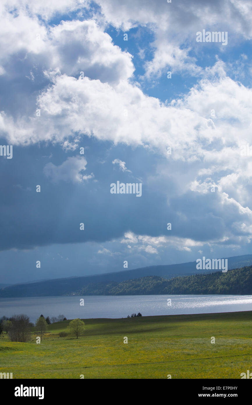 Lac de Joux, canton, VD, Vaud, Western Switerland, Romandie, wood, forest, lake, lakes, weather, clouds, cloud, Parc vaudoise, J Stock Photo