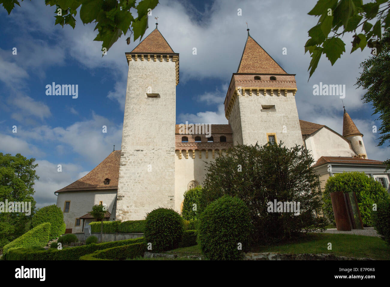 La Sarraz, canton, VD, Vaud, Western Switerland, Romandie, castle, Switzerland, Europe, Stock Photo