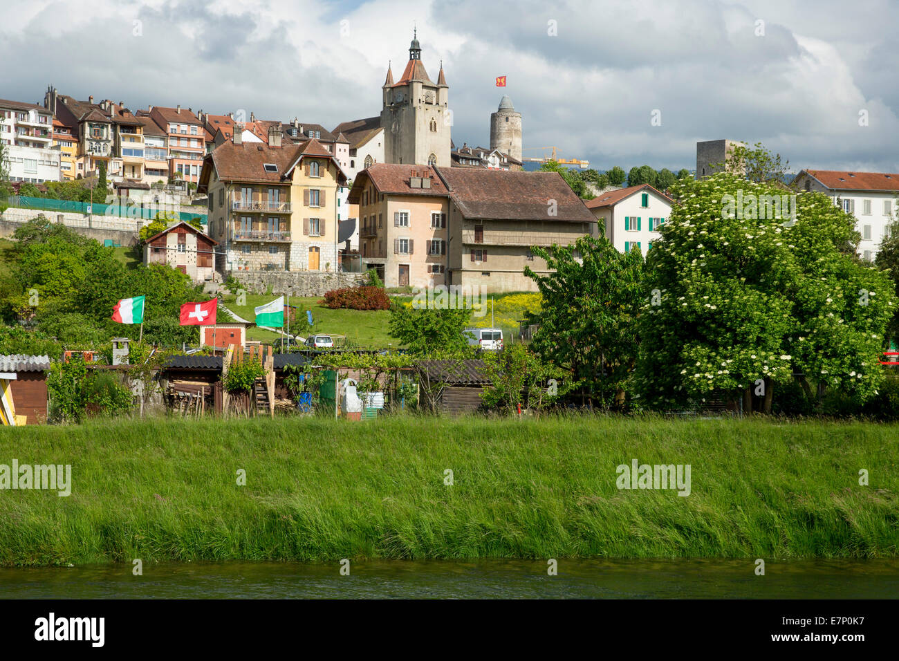Castle, Orbe, canton, VD, Vaud, Western Switerland, Romandie, village, town, city, Switzerland, Europe, Stock Photo