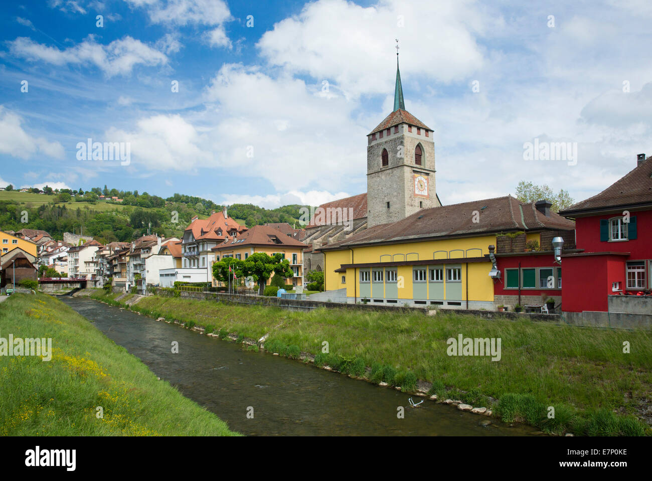 Moudon, canton, VD, Vaud, Western Switerland, Romandie, town, city, Switzerland, Europe, Stock Photo