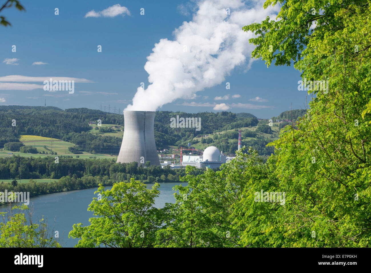 Nuclear power plant, nuclear power station, KKW, Leibstadt, energy, canton, AG, Aargau, Switzerland, Europe, Stock Photo