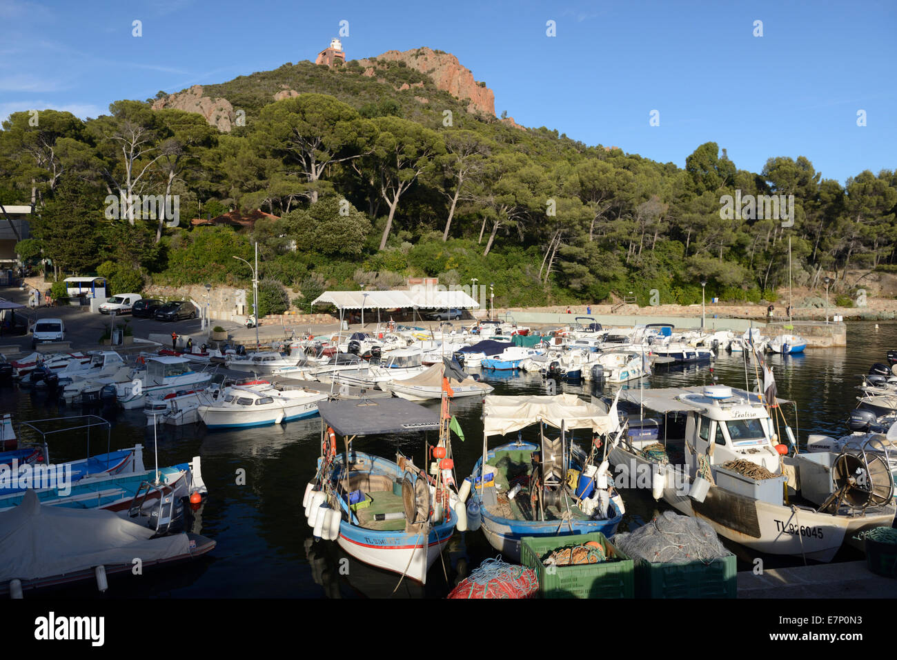 Europe, France, Provence-Alpes-Côte d'Azur, Provence, St. Raphael, Ile d'Or, Port de Poussa, boats Stock Photo