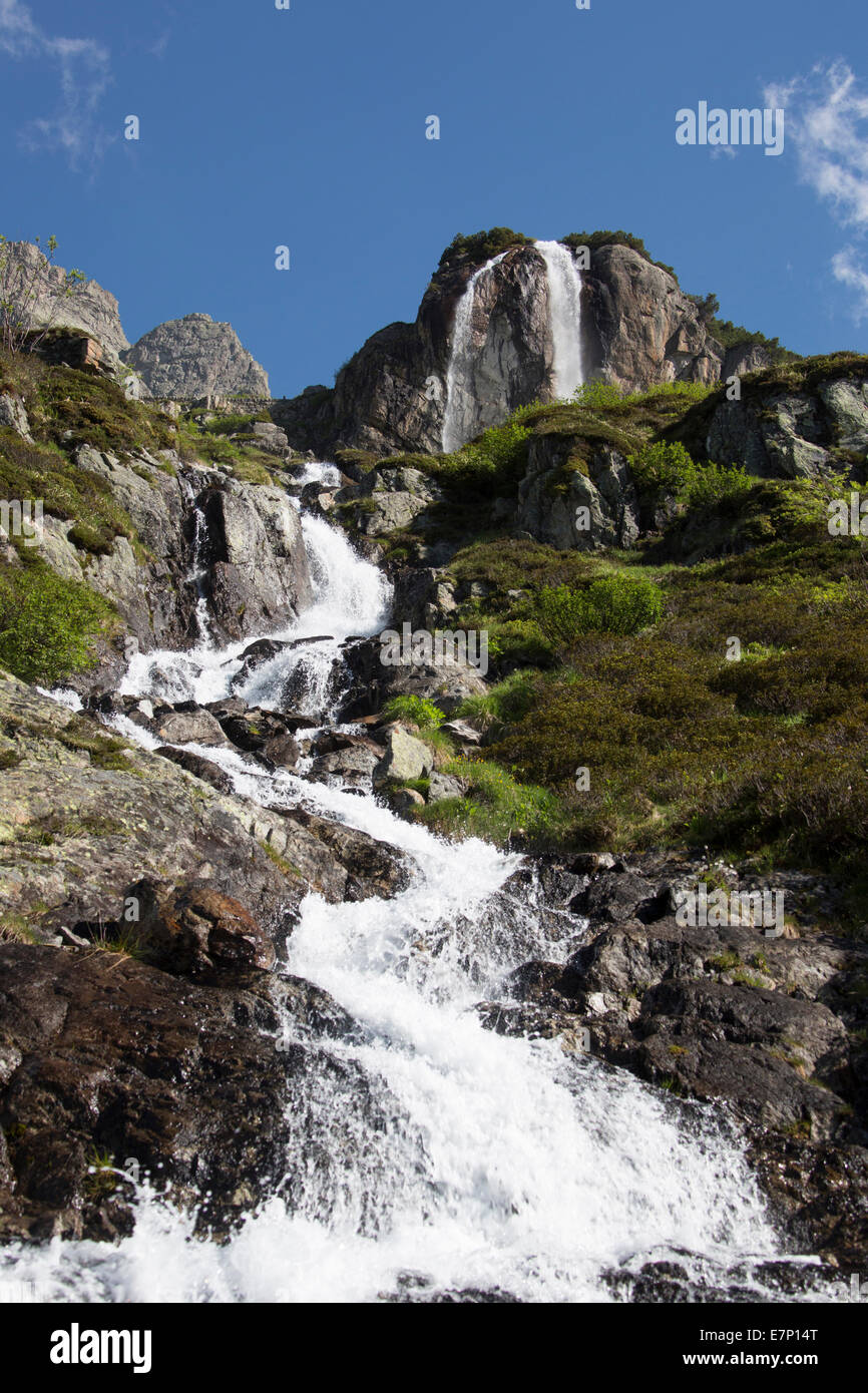 Susten, Switzerland, Europe, alps, landscape, mountain, pass, spring, touristic, travel, water, waterfall Stock Photo