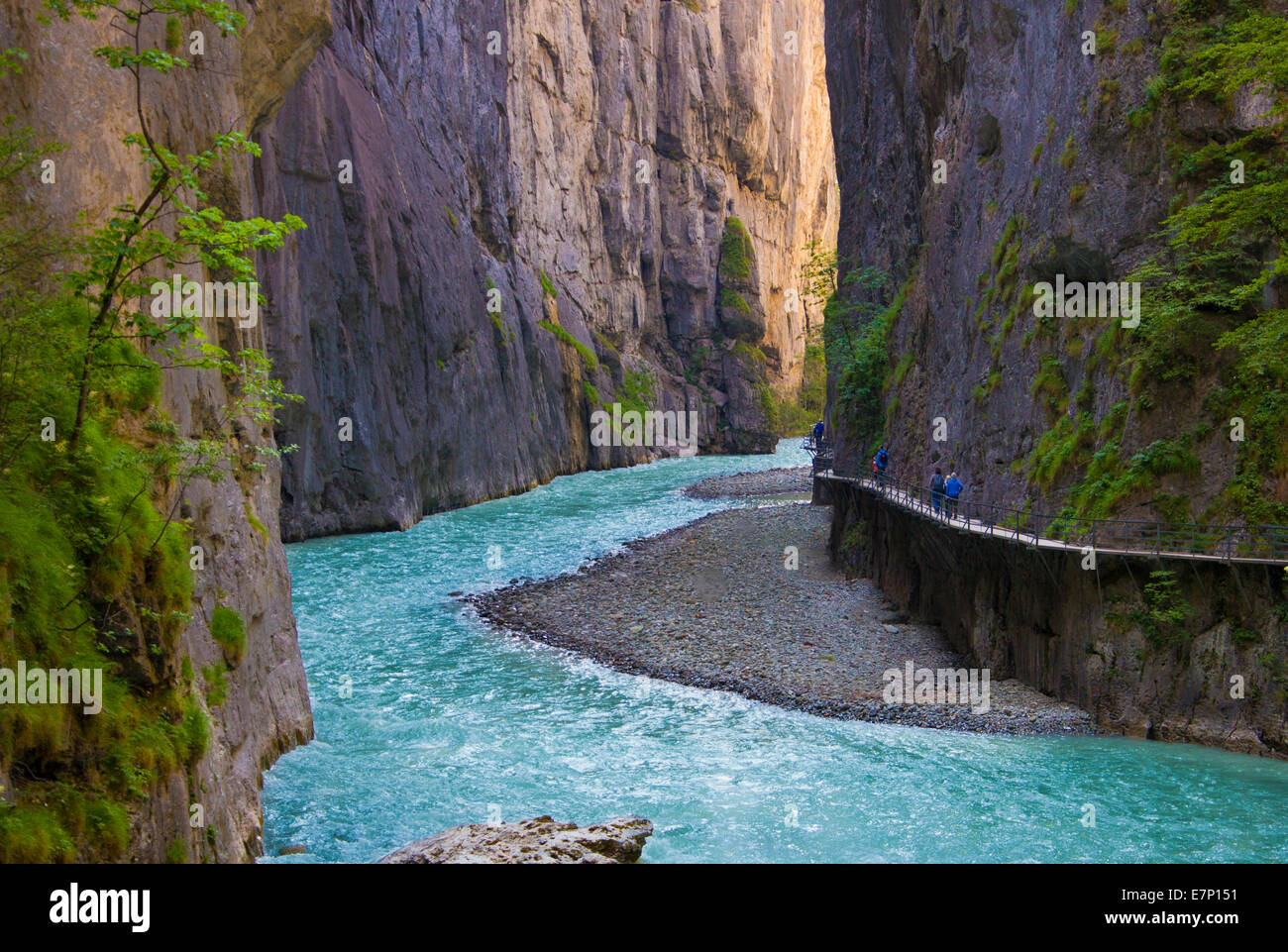 Aare, Gorge, canyon, Switzerland, Europe, geology, green, nature, park, river, rocks, spring, touristic, travel, water Stock Photo
