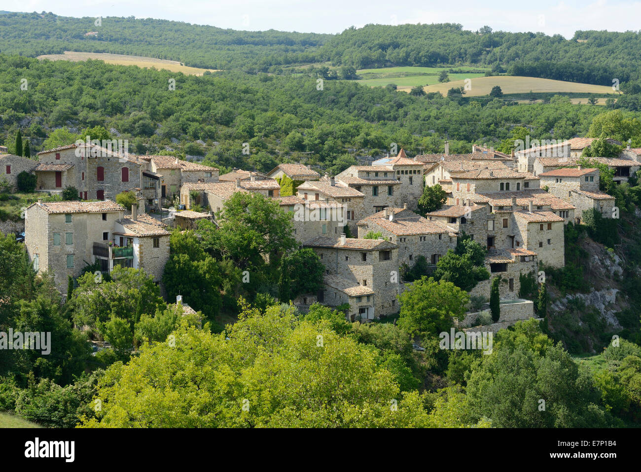 Europe, France, Provence, Alpes-de-Haute-Provence, department, Oppedette, village, town, homes Stock Photo