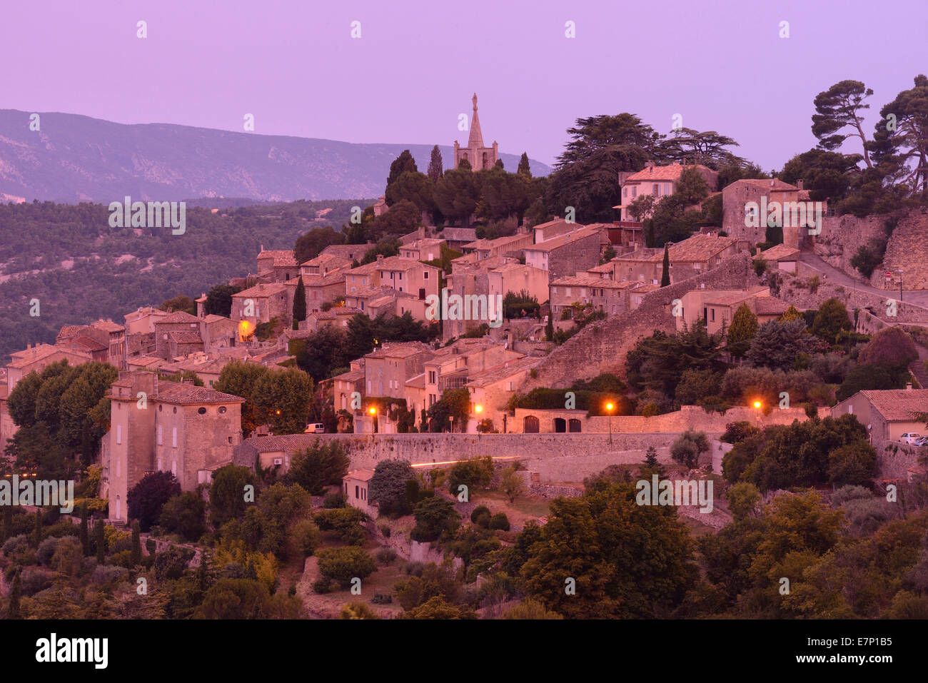 Europe, France, Provence-Alpes-Côte d'Azur, Provence, Vaucluse, department, Bonnieux, town, village, dawn Stock Photo