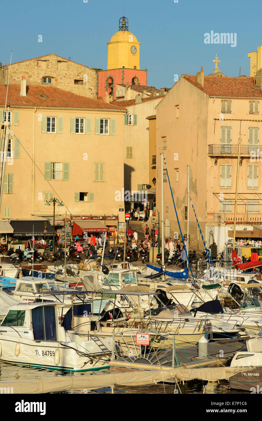 Europe, France, Provence-Alpes-Côte d'Azur, Provence, St. Tropez, Saint Tropez, port, town, Riviera, vertical Stock Photo