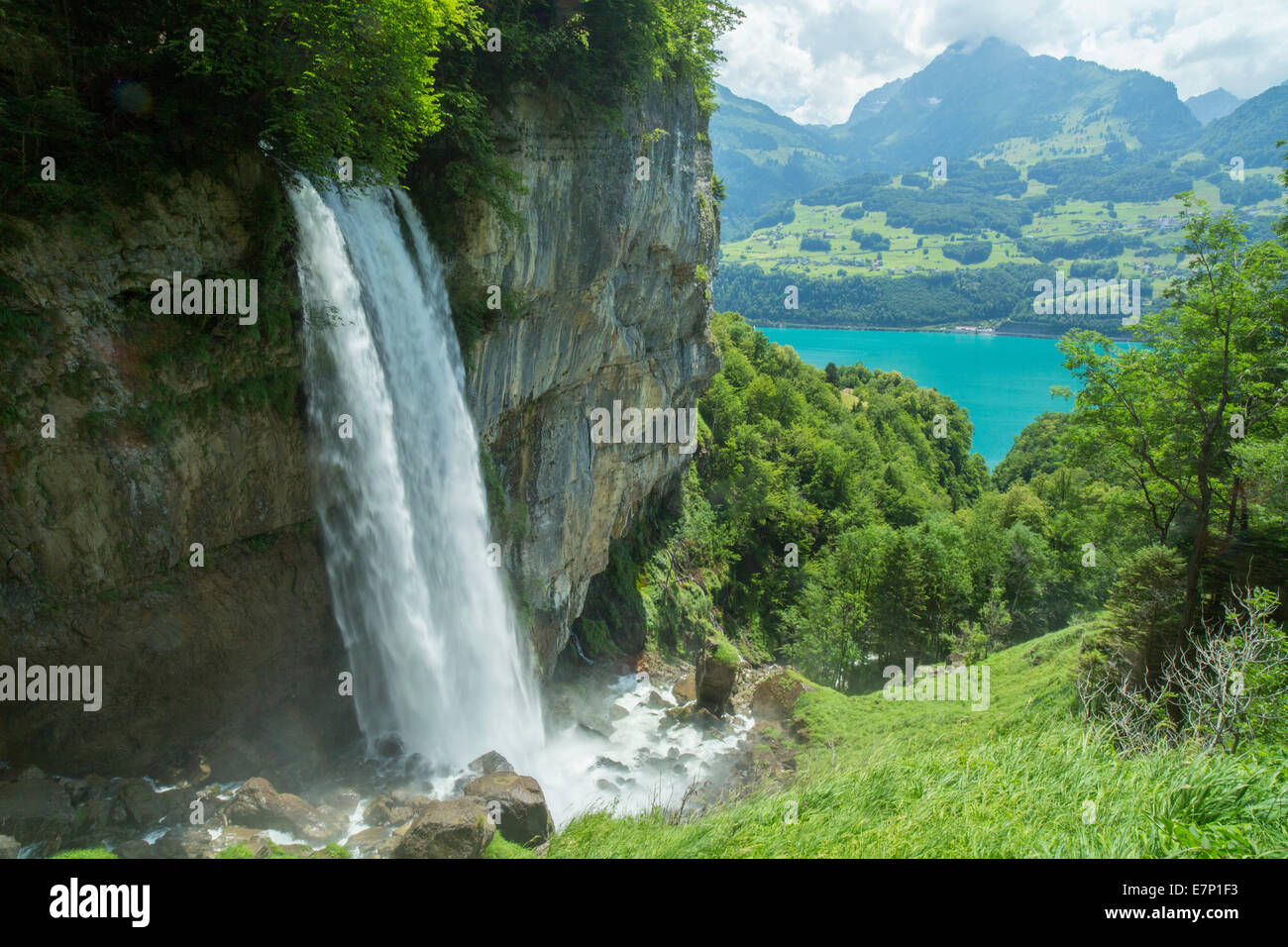 Walensee, Rinquelle, Bethlis, water, waterfall, SG, canton St. Gallen, spring, source, Switzerland, Europe, Stock Photo