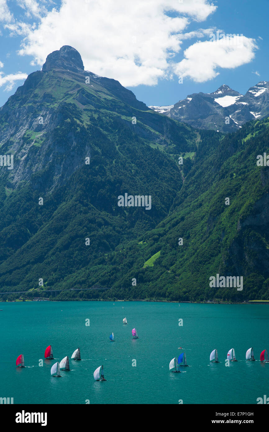 Lake Uri, yachting, regatta, Vierwaldstättersee, Lake Lucerne, sailing, sailboat, Water sport, Switzerland, Europe, Stock Photo