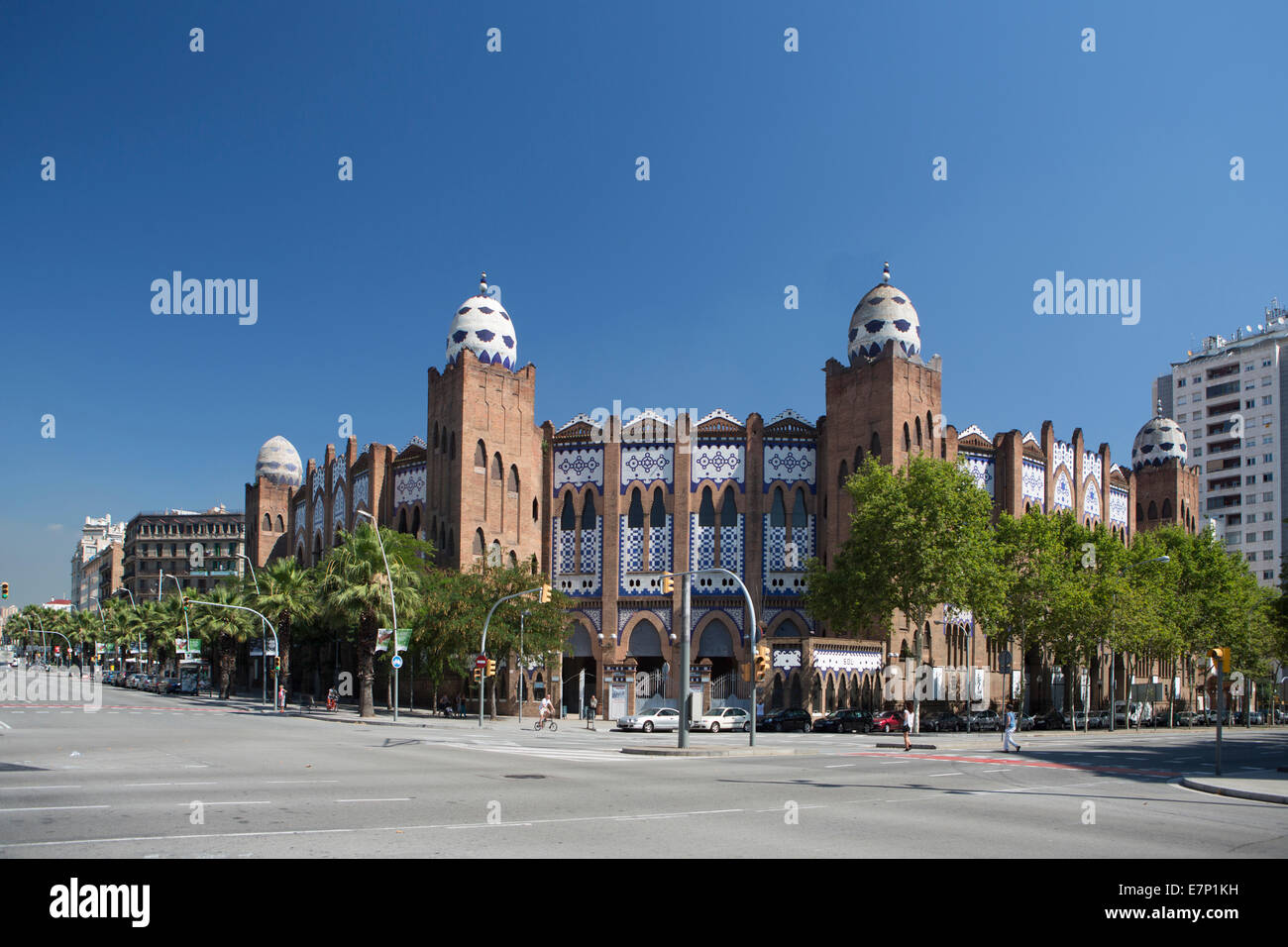 Avenue, Bullfighting, architecture, Barcelona, Catalonia, gran via, monumental, Moorish, skyline, Spain, Europe, touristic, trav Stock Photo