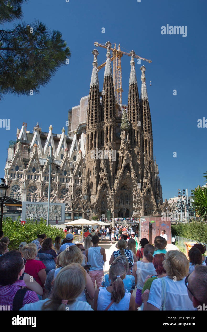 Gaudi, world heritage, architecture, art, Barcelona, Catalonia, colourful, cranes, famous, Sagrada Familia, skyline, Spain, Euro Stock Photo