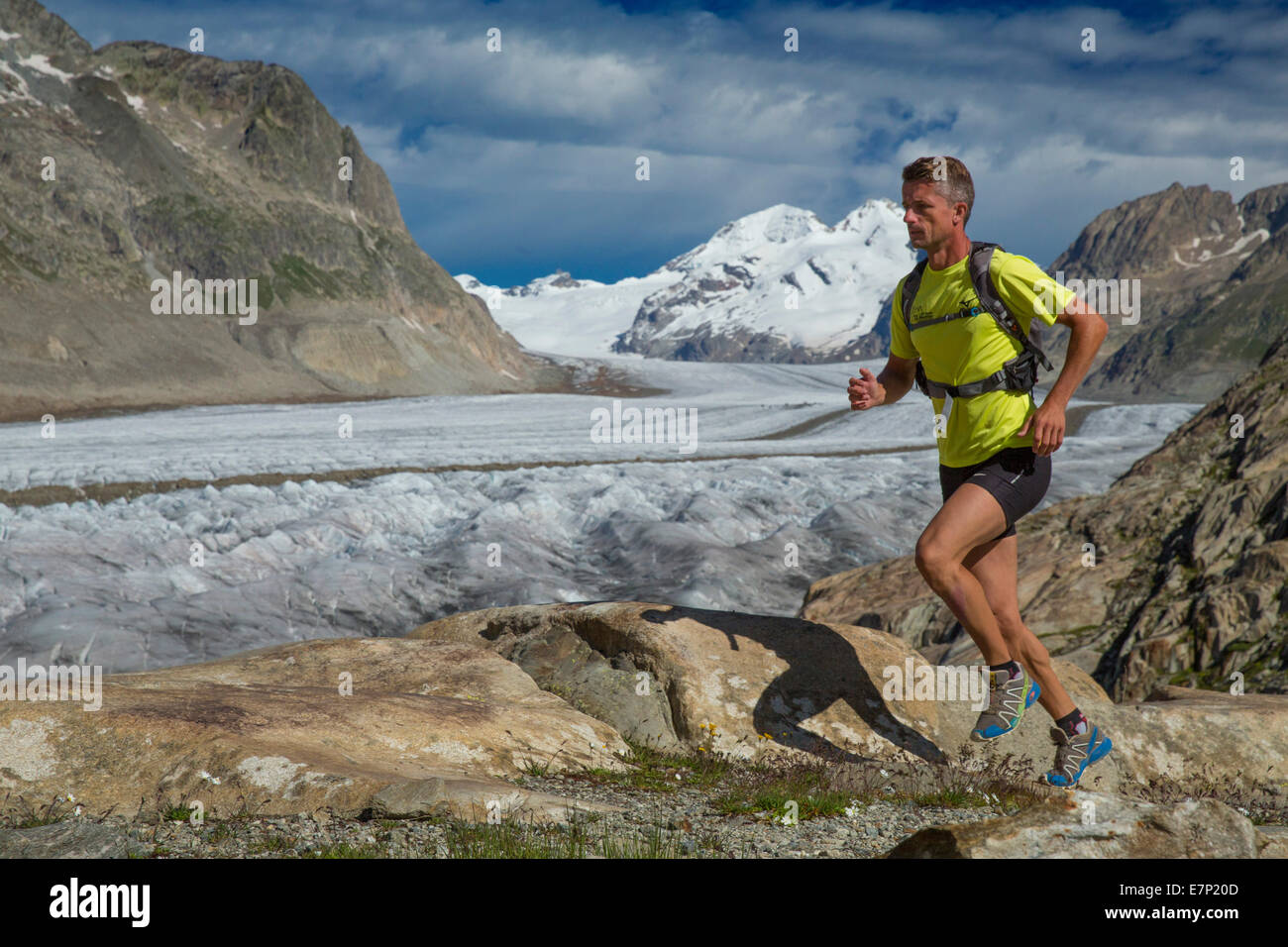 Eggishorn, runner, Aletsch glacier, mountain, mountains, glacier, ice, moraine, summer sport, spare time, adventure, canton, VS, Stock Photo
