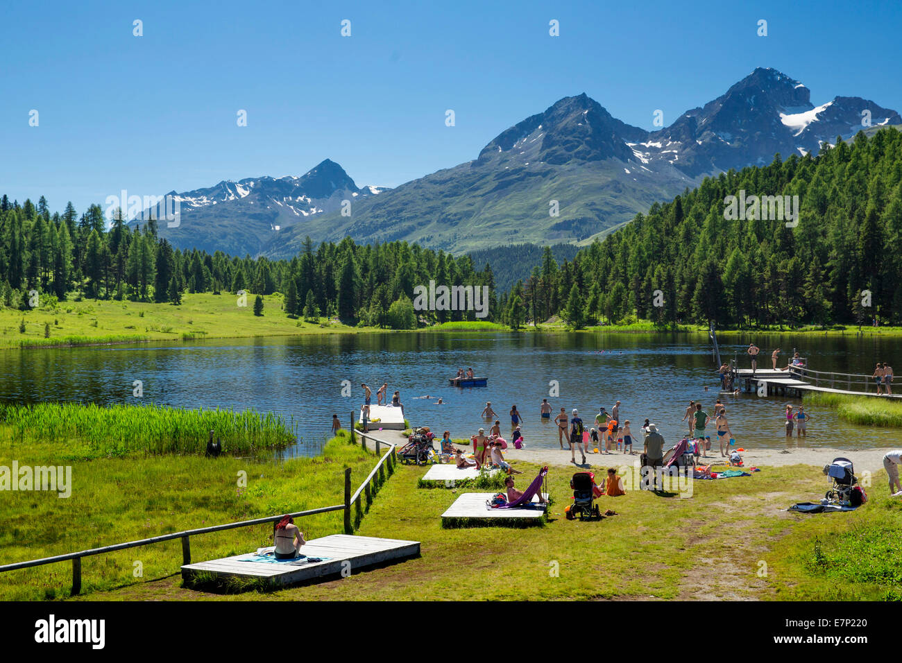 Engadin, Engadine, Baden, Statzersee, lake, Saint Moritz, St. Moritz, mountain lake, canton, GR, Graubünden, Grisons, Upper Enga Stock Photo
