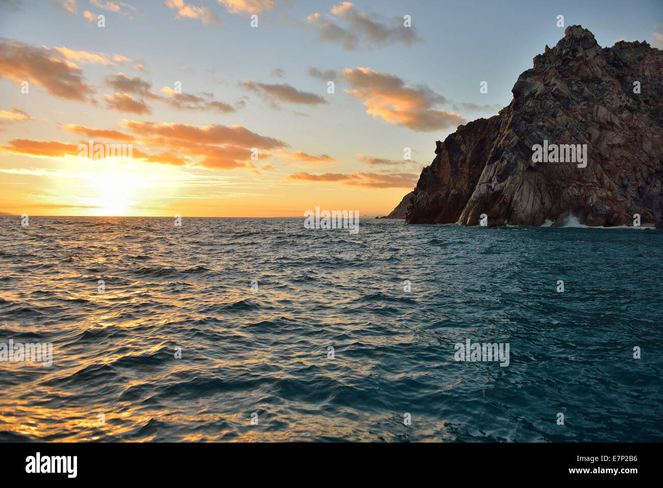 Mexico, North America, Baja, Baja California, La Ventana, boating, Sea of Cortez, sea, water, sunrise Stock Photo