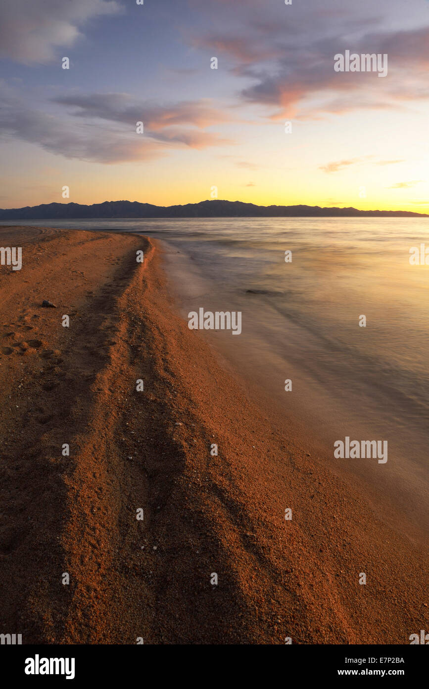 Mexico, North America, Baja, Baja California, La Ventana, beach, sunrise, sea of Cortez, sea, nature, vertical Stock Photo