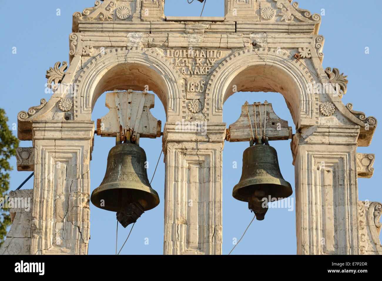 Europe, Greece, Greek, Crete, Mediterranean, island, Argiroupoli, bell tower, bells Stock Photo