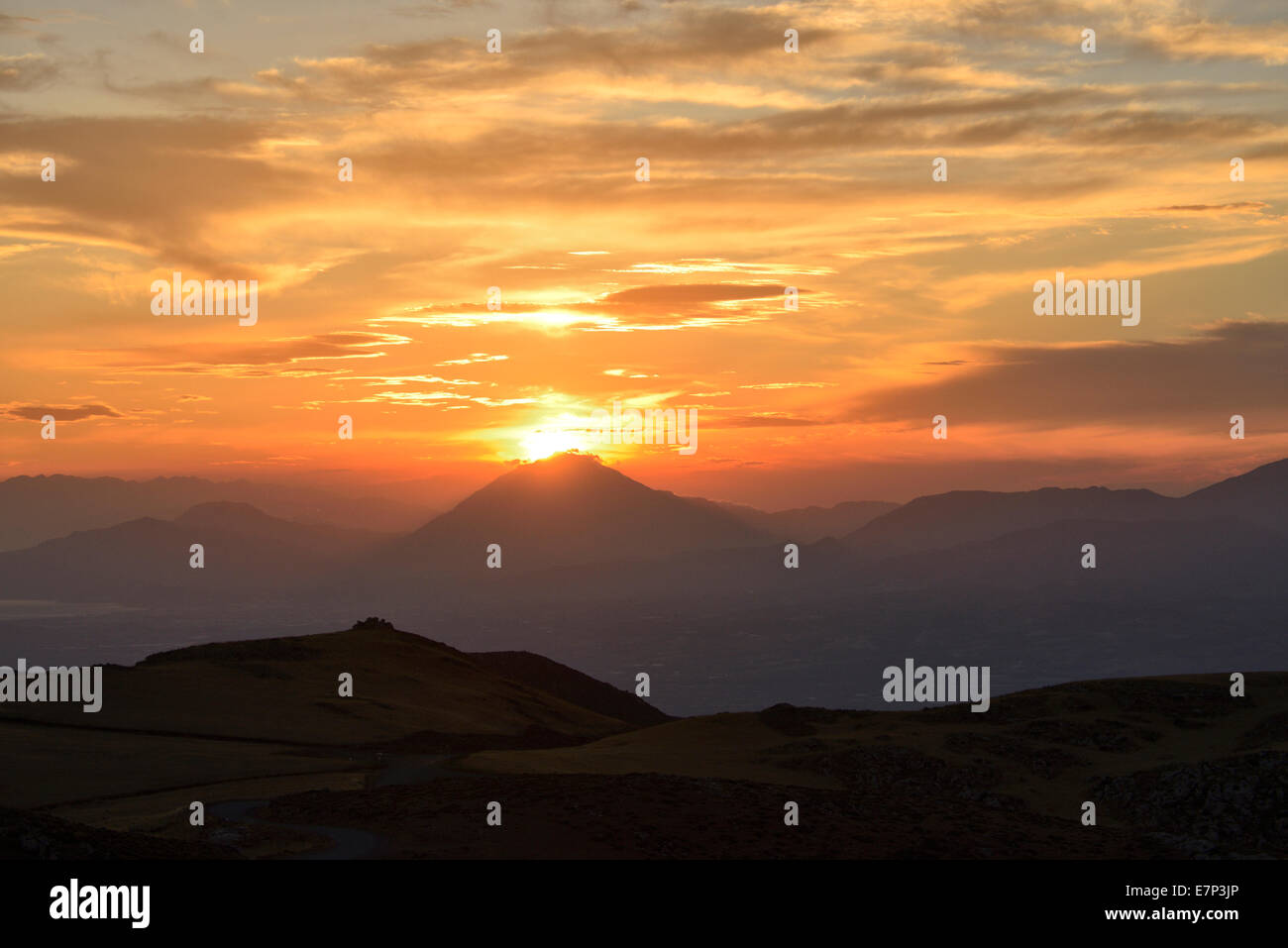 Europe, Greece, Greek, Crete, Mediterranean, island, Coast, Tris Ekklisies, landscape, sunset Stock Photo