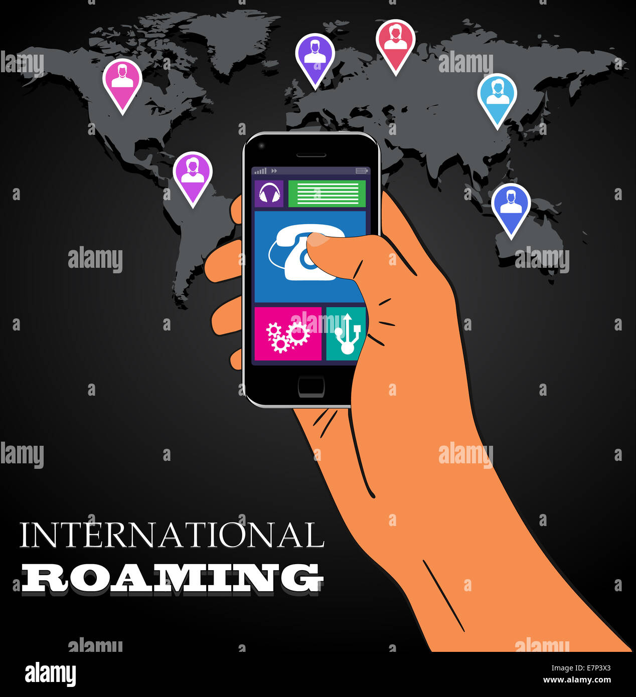 Mobile phone international roaming. Vector Stock Photo Alamy
